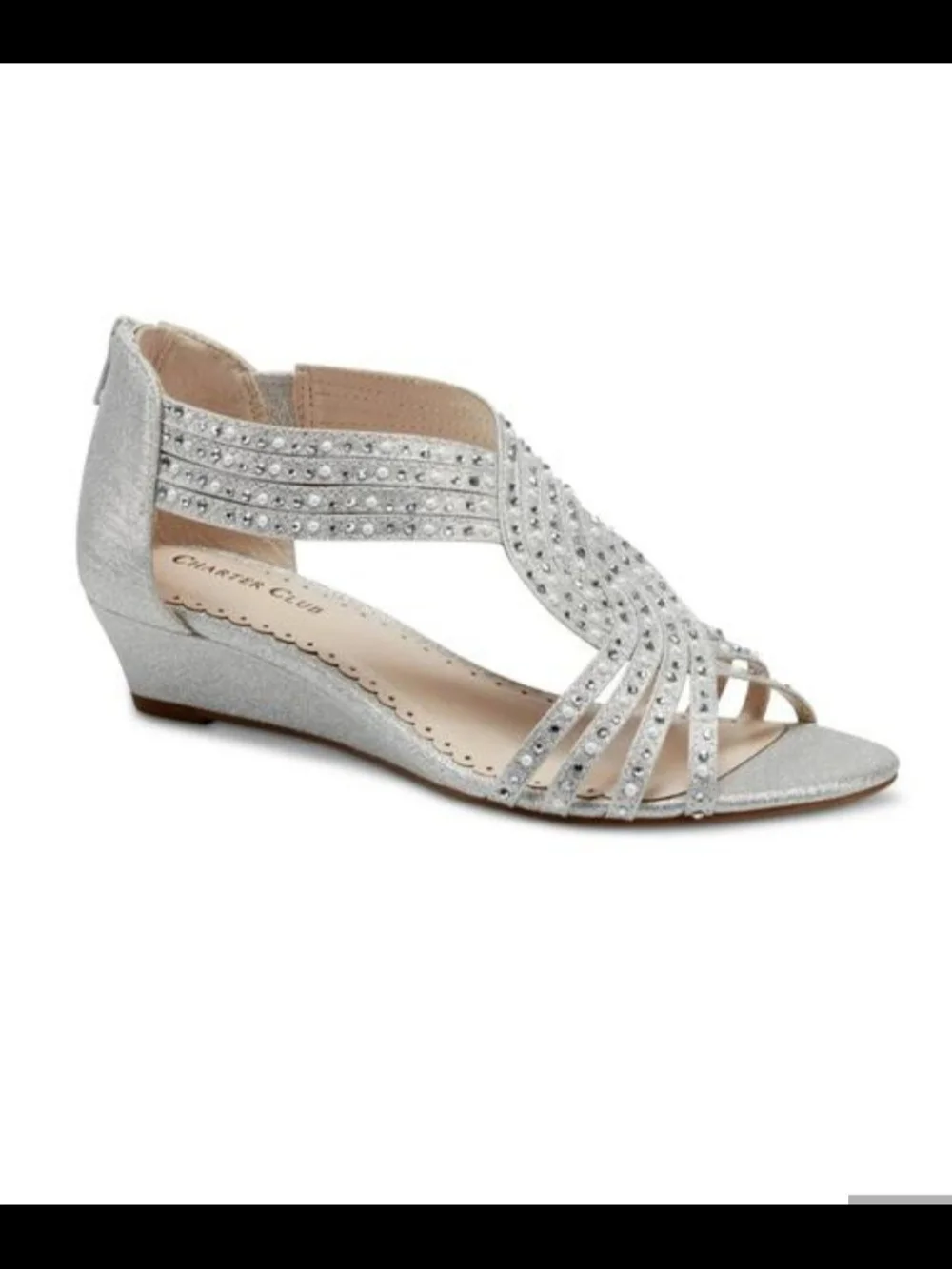 Charter Club Silver Embellished Strappy Wedge Sandals